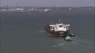 Tanker On Way To Immingham On Humber Estuary - Sweeping Shot Around Back And Front