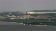 Pan From Right To Left Of Humber Suspension Bridge Mid Shot