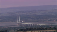 Very Long Shot Of M4 Bridge Across The Severn Estuary