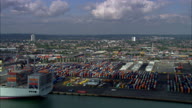 Container Port And Ship By Cranes