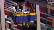 Container Port And Ship By Cranes