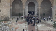 Wedding Guests, Bride And Groom On Church Steps At Cefalu Cathedral