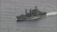 Italian Warship And Support Vessel In Straits Of Messina